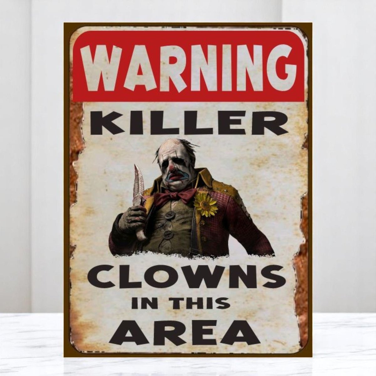 arlissbryant's tweet image. Warning! Killer Clowns Aluminum Sign – Handmade Horror Decor tuppu.net/62a8796f #Shopify #WainfleetTradingPost #HandmadeSign