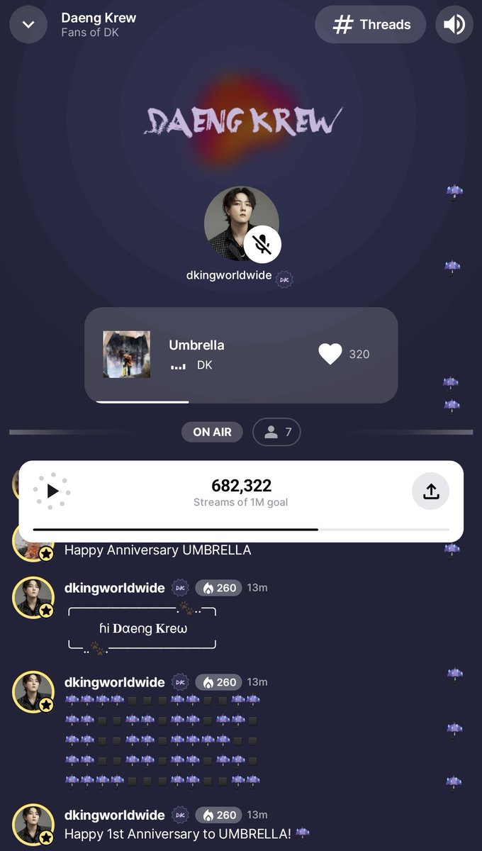 Happy 1st Anniversary to DK's UMBRELLA ☔️

Let's celebrate on <a href="/STATIONHEAD/">STATIONHEAD</a> :
☔️ stationhead.com/c/daengkrew

<a href="/D_dong_ii/">김동혁</a> #DONGHYUK #DK #iKON