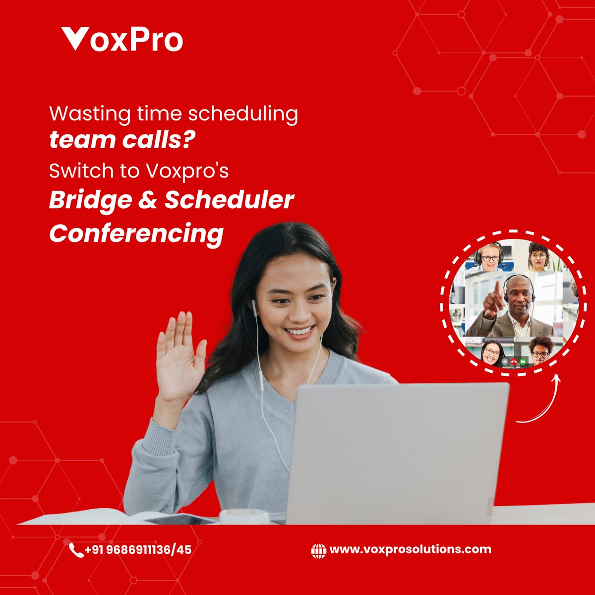 VoxPro_'s tweet image. Don’t let disorganized meetings slow you down!
#voxprosolutions #bridgeconference helps you manage calls like a pro – connect, schedule, and collaborate effortlessly.

📞 +91 9686911136 / 45

 #videoconferencing #cloudtelephonyservice