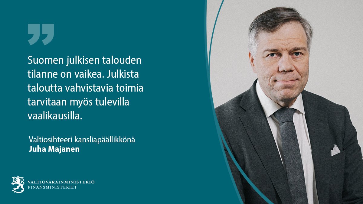 Kestävä julkinen talous vaatii pitkäjänteistä työtä.

Kansliapäällikkömme Juha Majanen kirjoitti Suomen julkisen talouden näkymistä.

🖊️ Kolumni: vm.fi/-/kestava-julk…

#Talous | #Talouspolitiikka