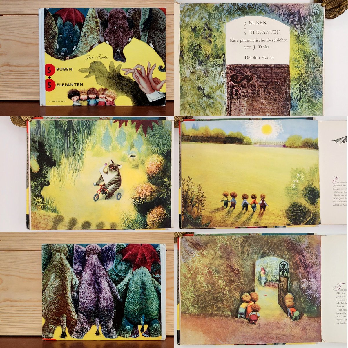 YushodoRareBook's tweet photo. ☆本日は下記の本をご紹介いたします。

トルンカ「5人の男の子と5頭の象」ドイツ語版
Trnka,Jiri,Erich Bertleff (trans.)
5 Buben + 5 Elefanten
Zurich / Munchen: Delphin Verlag, 1962.

#トルンカ
#trnka
#イジートルンカ
#jiritrnka

★WABPのFBはこちらから↓ https://t.co/8kDcuyUpar https://t.co/IgyHDgVj96