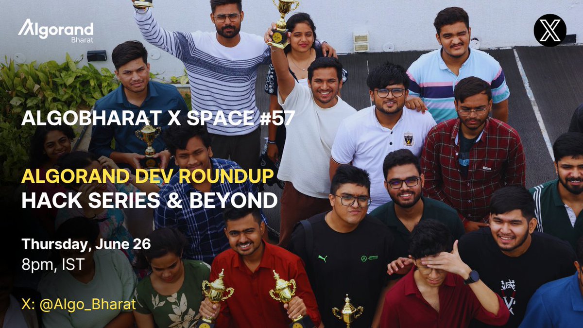 AlgoBharat (@algo_bharat) on Twitter photo We jump back into our regular AlgoBharat X Space schedule this week with Episode #57. We’re excited to round up our Bharat <a href="/algodevs/">Algorand Developers</a> for a look back at the Hack Series and a look ahead to the Road to Impact. Come share with the crew your open source journey, and hear what we’ve We jump back into our regular AlgoBharat X Space schedule this week with Episode #57. We’re excited to round up our Bharat <a href="/algodevs/">Algorand Developers</a> for a look back at the Hack Series and a look ahead to the Road to Impact. Come share with the crew your open source journey, and hear what we’ve