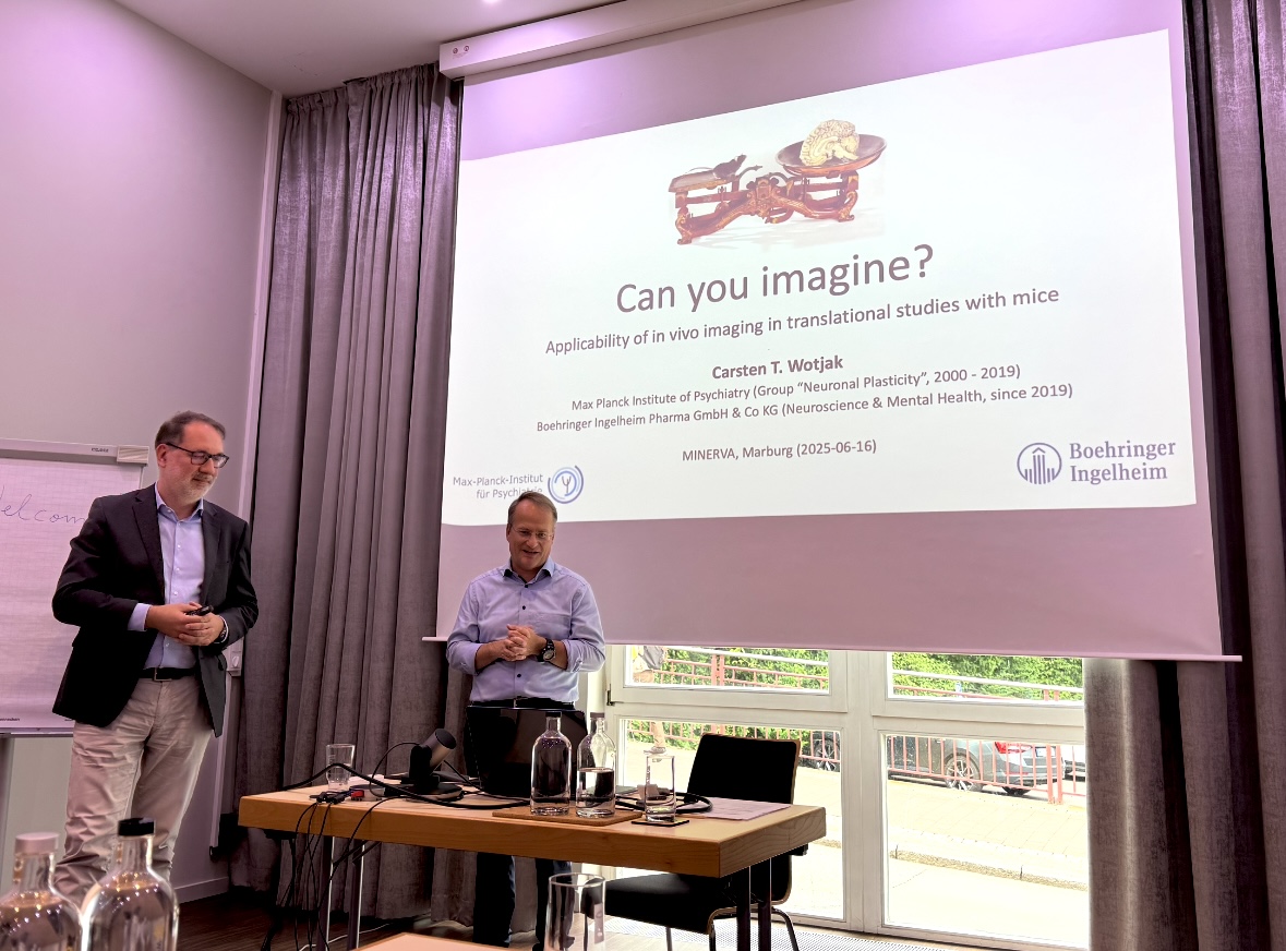 Inspiring <a href="/EraNeuron/">ERA Net Neuron</a> MINERVA meeting <a href="/Uni_MR/">Philipps-Universität</a> with great presentations by Carsten Wotjak from <a href="/Boehringer/">Boehringer Ingelheim</a> and <a href="/TheresaKisko/">Theresa Kisko, PhD</a> from <a href="/Wohrlab/">WöhrLab</a> <a href="/KU_Leuven/">KU Leuven</a>. Thanks to Carsten Culmsee for making this happen!