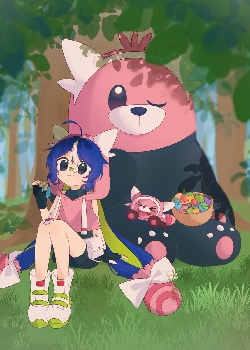im0magur0's tweet photo. 【かくとうタイプ】
━━━━━  
17 音街ウナ（かくとう） ＆ キテルグマ
 ━━━━━   

Art by いもまぐろ  

 厳しい訓練の後は、木陰でのんびりおやつタイム🍎

#ポケウナ 
#18タイプの音街ウナが見たい https://t.co/TYOP3Hcxrm