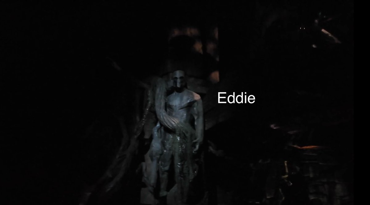 jaimee_rowan's tweet photo. HHN Easter egg spoilers! Here are all four sculptures near Creature. In order:

- Eddie
- Bone
- Jack (you pass by quick and he’s a hard one to see) 
- Chance https://t.co/xoYSevFPAZ