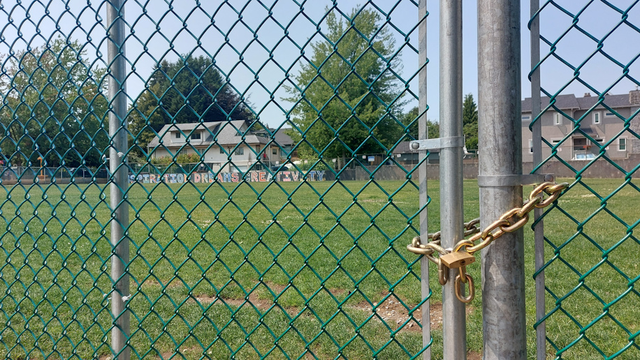 The VSB blocked Jennifer Reddy’s motion to support open school field access tonight.  Last month they rushed a motion to reprimand parents for criticizing the Board. Just like this chained fence, we are being shut out.