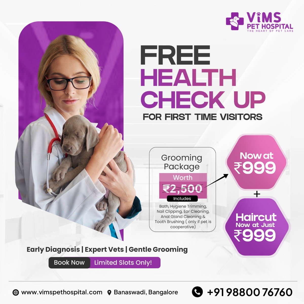 vimspethospital's tweet photo. First-time visitors get a FREE Health Check-Up for your furry friend! 🐾
Pamper your pet with a full grooming package worth ₹2,500 — now at just ₹999! ✂️🛁
Book your slot today — limited availability!

#VIMSPetHospital #FreePetCheckup #PetGrooming #PetCareIndia #BangalorePets https://t.co/X5aeT24FA5