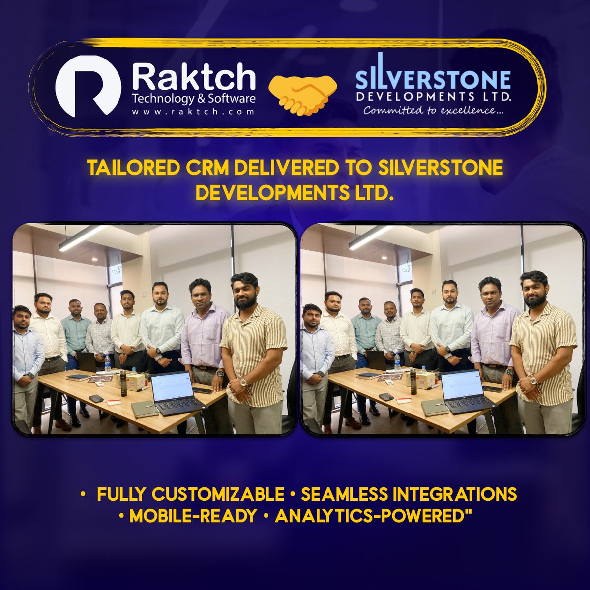 Raktchme's tweet photo. We are proud to hand over our customized CRM Software to Silver Stone Developments Ltd.
At Raktch, we build solutions that drive growth, efficiency, and long-term success.
Thank you, Silverstone Team, for the collaboration and trust!
Tailored for your needs. Delivered with care. https://t.co/EeAhXMe2F1