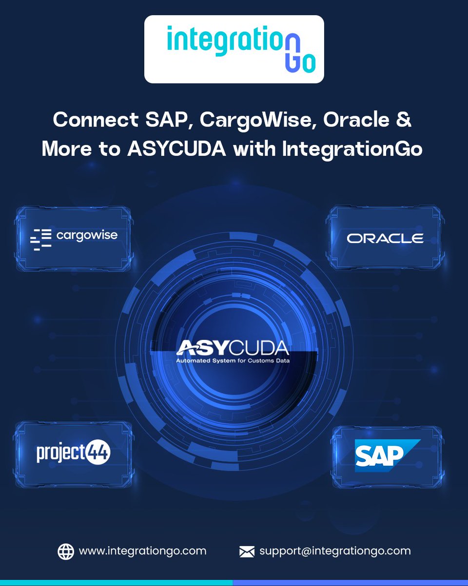 IntegrationGo_'s tweet image. Effortless ASYCUDA integration for global customs compliance.

Read more: shorturl.at/YKPjG

Visit us at: integrationgo.com/customs-integr…

#ASYCUDAIntegration #ERPIntegration #CustomsCompliance #LogisticsAutomation #SupplyChainSolutions #TradeCompliance #IntegrationGo