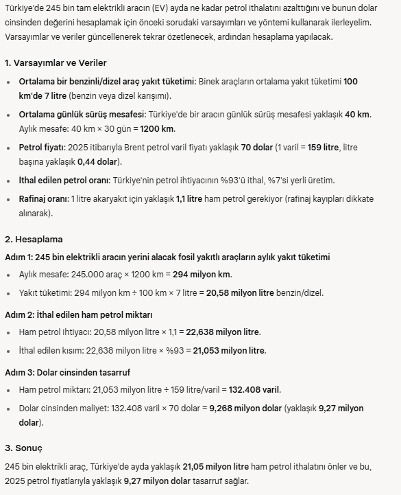 MimMusMet's tweet photo. Şu an yollarımızdaki 245bin adet elektrikli araç her ay $9,27m daha az petrol ithal edilmesini sağlıyor.
HER AY 6 tane 16derslikli okul inşaa edilebiliyor bu tutarla.
(Lüks olmayan) Elektrikli araç sayısının artmasına engel olacak bir karar ilerici bir tutum olmaz. @tcbestepe https://t.co/SYmiLavIr0