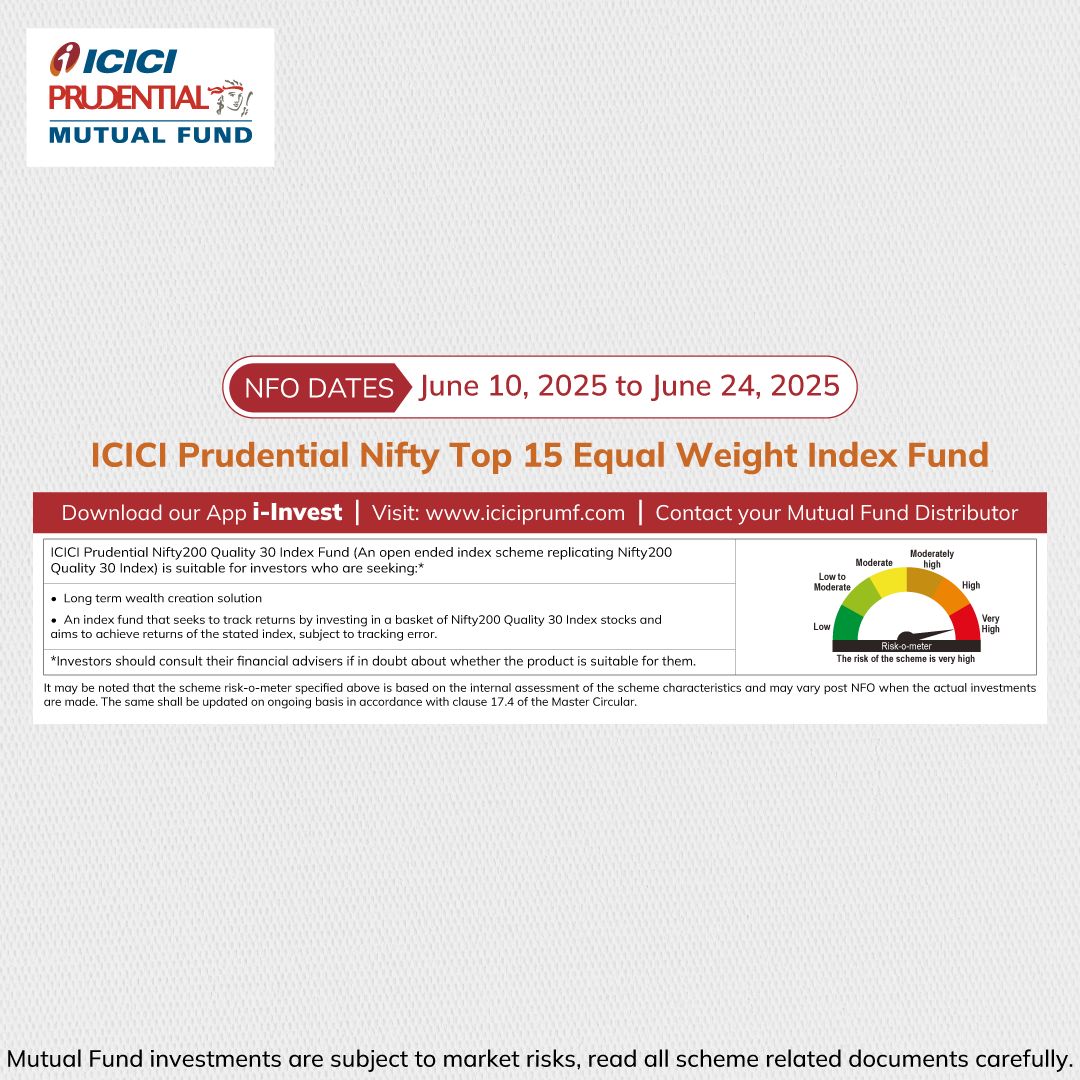 Last chance!

In ICICI Prudential Nifty Top 15 Equal Weight Index Fund, all stocks are equally weighted giving you a balanced approach to investing.

Have you invested yet? NFO closes today!

Know more: bit.ly/4friqDF

#NFO #NFOAlert
