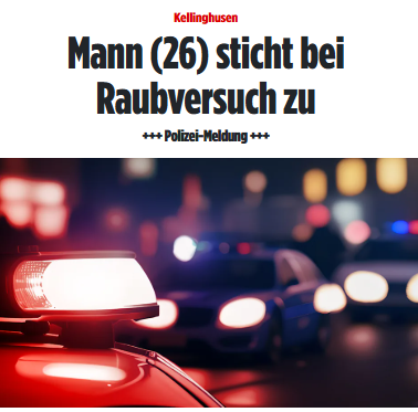 #Kellinghusen: Mann versucht, einem 17-Jährigen die Umhängetasche zu rauben und sticht zu! Dank Beschreibung konnte die Polizei, den Täter identifizieren. Er wurde zur erkennungsdienstl Behandlung auf das Polizeirevier gebracht und danach wieder entlassen. bild.de/regional/schle…