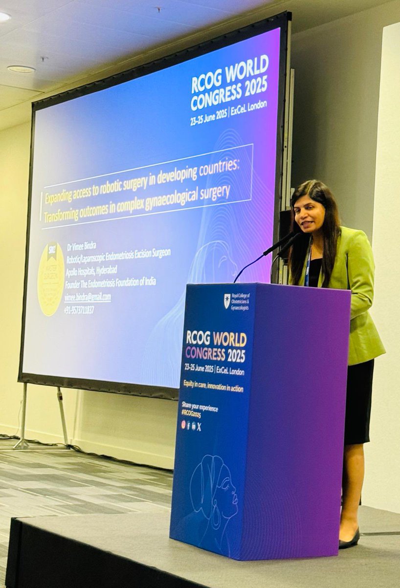 VimeeBindra's tweet image. Honoured to speak at the RCOG World Congress 2025 in London on the strategic role of robotic surgery in complex gynaecological cases — especially in deep endometriosis and its surgical outcomes and equitable access.