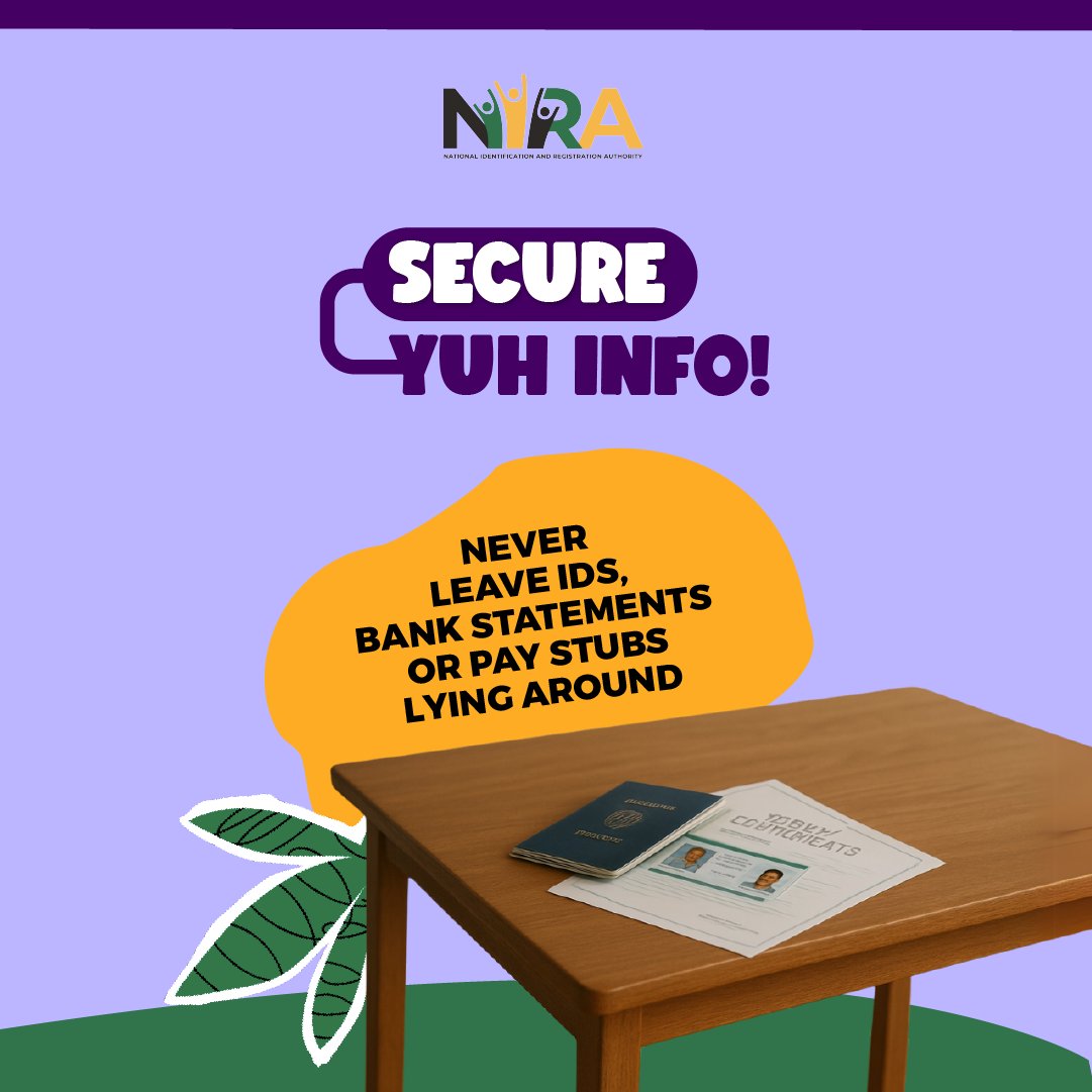 Your ID and financial documents aren’t decor, keep them safely tucked away! Leaving them out in the open makes it easy for sensitive info to be stolen or misused.

#NIRA #NIC #IDCard