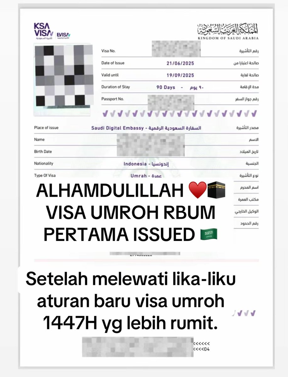 Hadhymiraldi's tweet photo. Alhamdulillah, Visa umroh jamaah RBUM bisa terbit ditengah rumitnya peraturan baru di Saudi. Semoga teman2 lain yg mau umroh bisa dimudahkan semua. Amin. https://t.co/KhVZcar74h