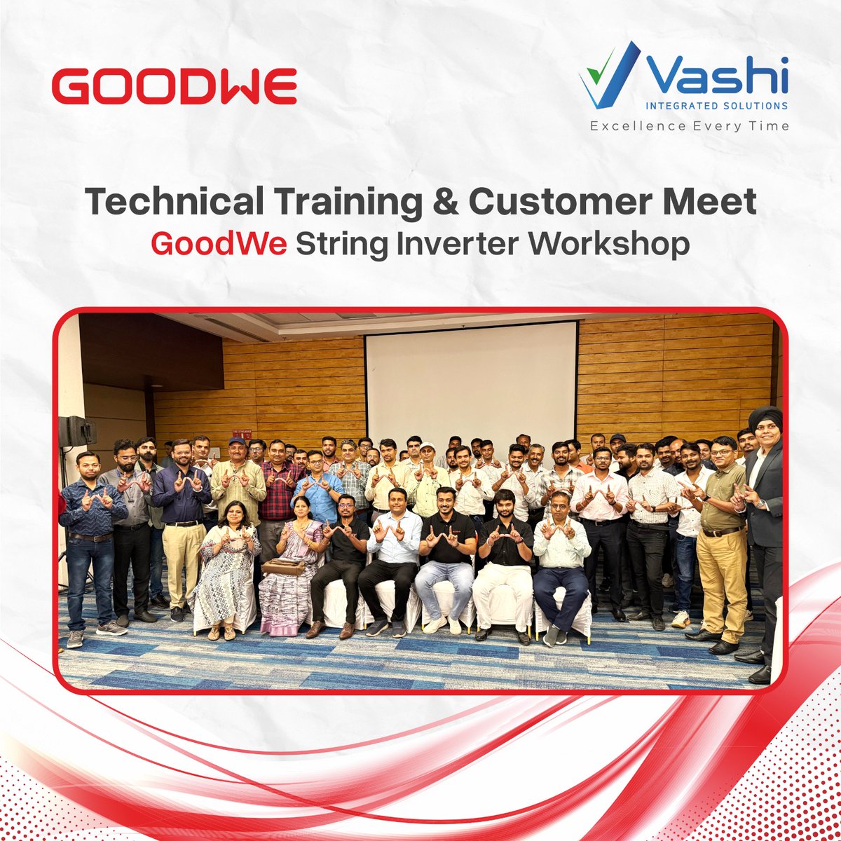 vashiisl's tweet image. Thank you to everyone who joined us in Indore for the GoodWe String Inverters Technical Training and Customer Meet at the Brilliant Convention Centre.

#GoodWe #stringinverter #workshop #customermeet #solar #VashiISL #VashiIntegratedSolutions