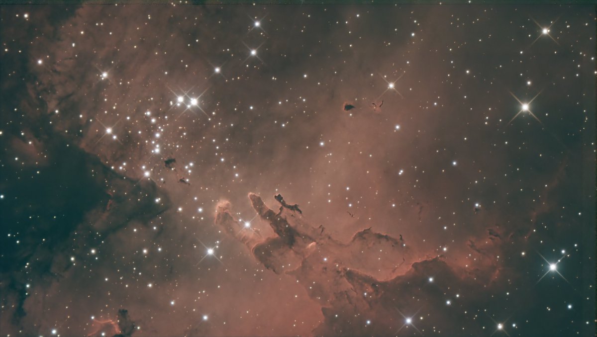QHYCCD's tweet photo. M16
🔭Newtonian 18" f3.93 Nauris mirror, and mirror cell. (The structure was built by Mitchell Duke.)+QHYCCD miniCAM8 Color+QHY5III585+iOptron CEM120
🕒 Exposure Details:
6 light frames with LP filter
6 darks, 6 flats
120s per frame
#messier16 #eaglenebula #minicamera #telescope https://t.co/w50VXLVtAx