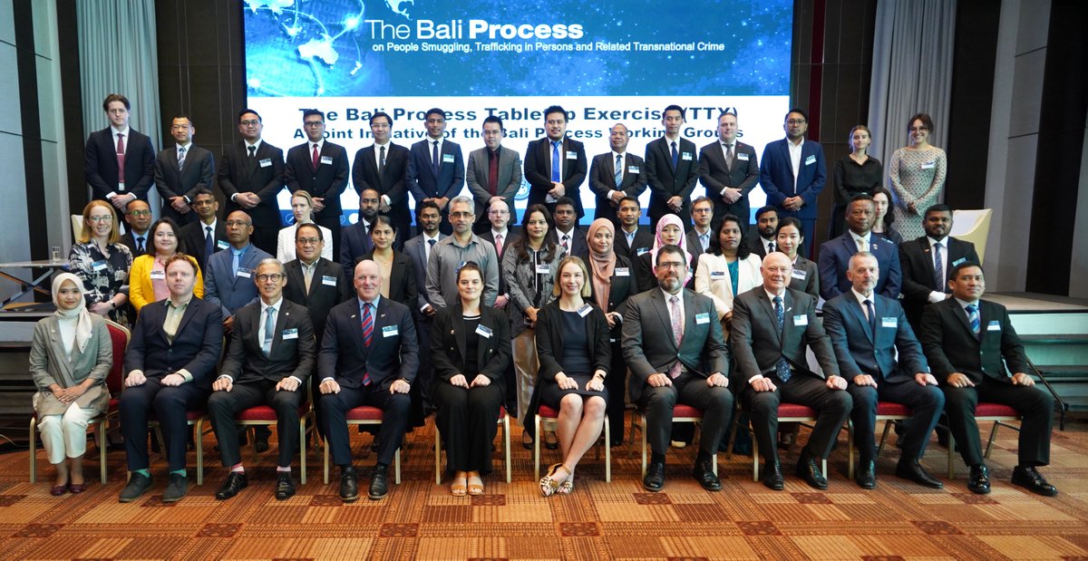 AusAmbPSHT's tweet image. This week in Bangkok the #BaliProcess Joint Tabletop Exercise is underway. It will help officials strengthen their regional preparedness to disrupt criminal networks, protect victim-survivors of human trafficking and support safe return and reintegration.