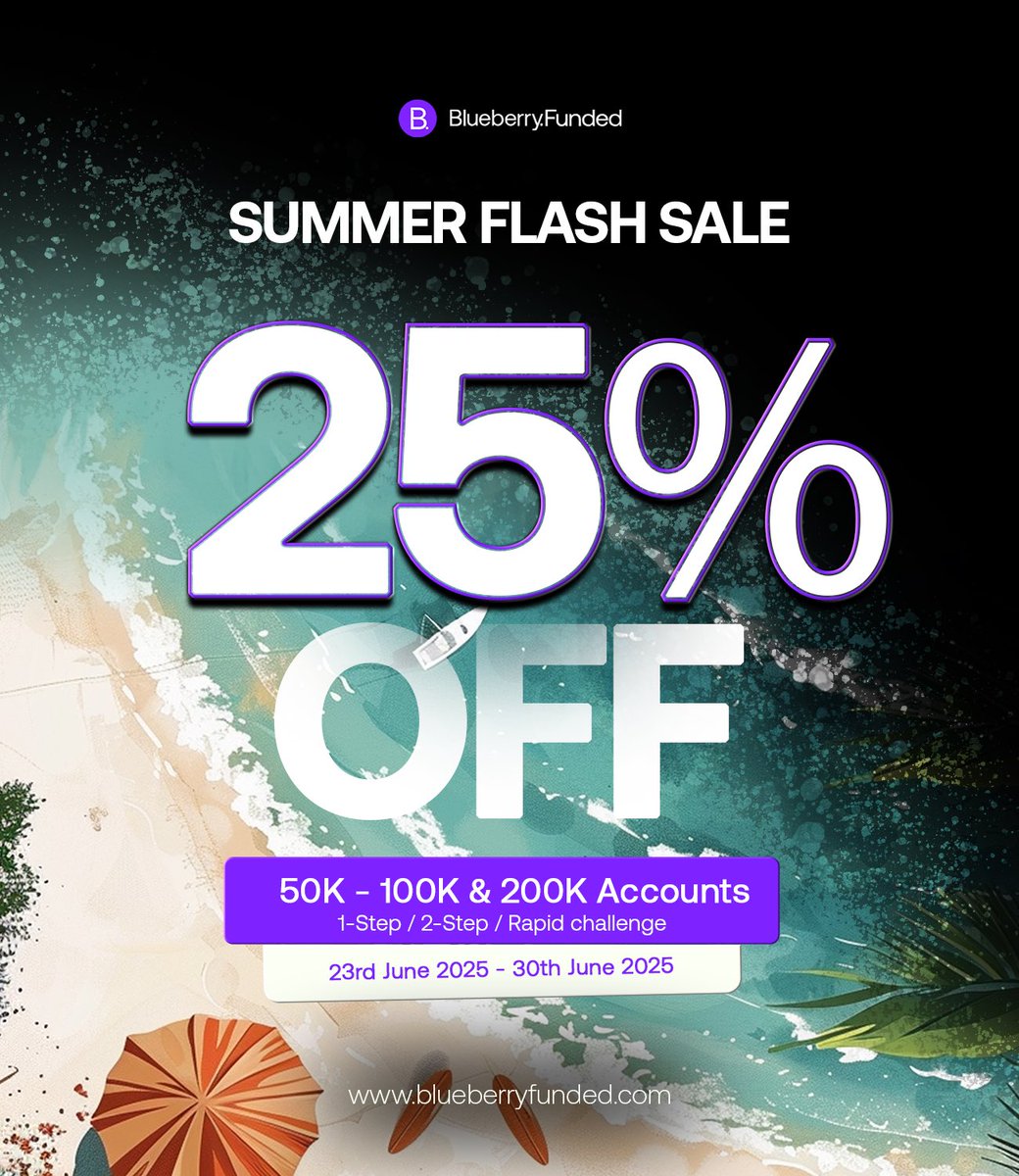 Tausif (@tawssif_01) on Twitter photo Trade this summer with ease. 🌊☀️
Get your summer discount code now: BBFSUMMER 🎟️
Applicable for 50k/100k/200k accounts
On 1 step/ 2step/ rapid challenges
Ends 30th June
<a href="/BlueberryFunded/">Blueberry Funded</a> Trade this summer with ease. 🌊☀️
Get your summer discount code now: BBFSUMMER 🎟️
Applicable for 50k/100k/200k accounts
On 1 step/ 2step/ rapid challenges
Ends 30th June
<a href="/BlueberryFunded/">Blueberry Funded</a>