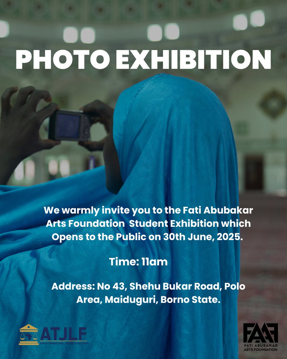 kanemcreative's tweet photo. You’re Invited to the Fati Abubakar Arts Foundation Student Exhibition!!!

Join us on Monday, 30th June 2025, for a thought-provoking and visually powerful exhibition that blends artistry and creativity. https://t.co/hIrNQtToIU