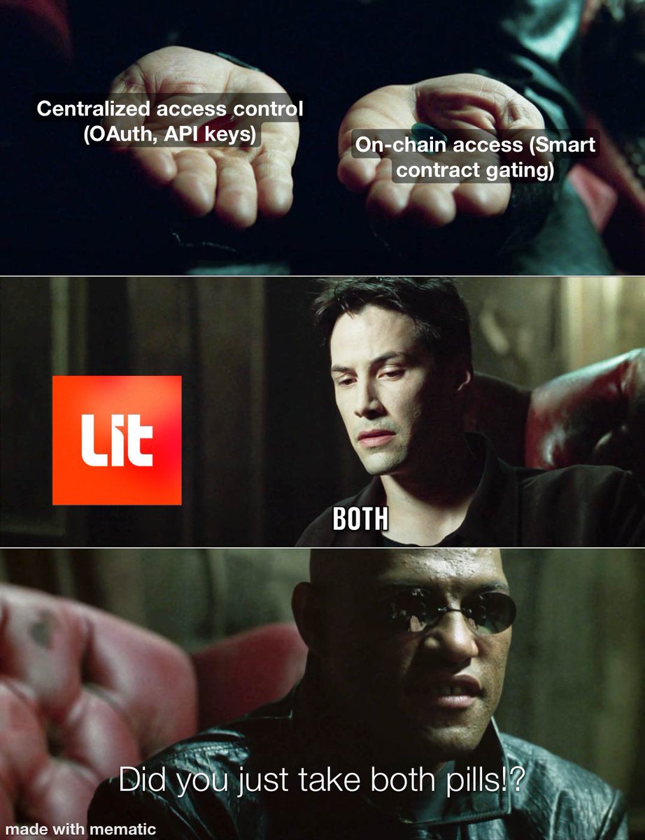 When you want Web2-style control and Web3-level decentralization...

So you just take both 😏 <a href="/LitProtocol/">Lit Protocol 🔑</a> 

#Meme #LitProtocol #Ai