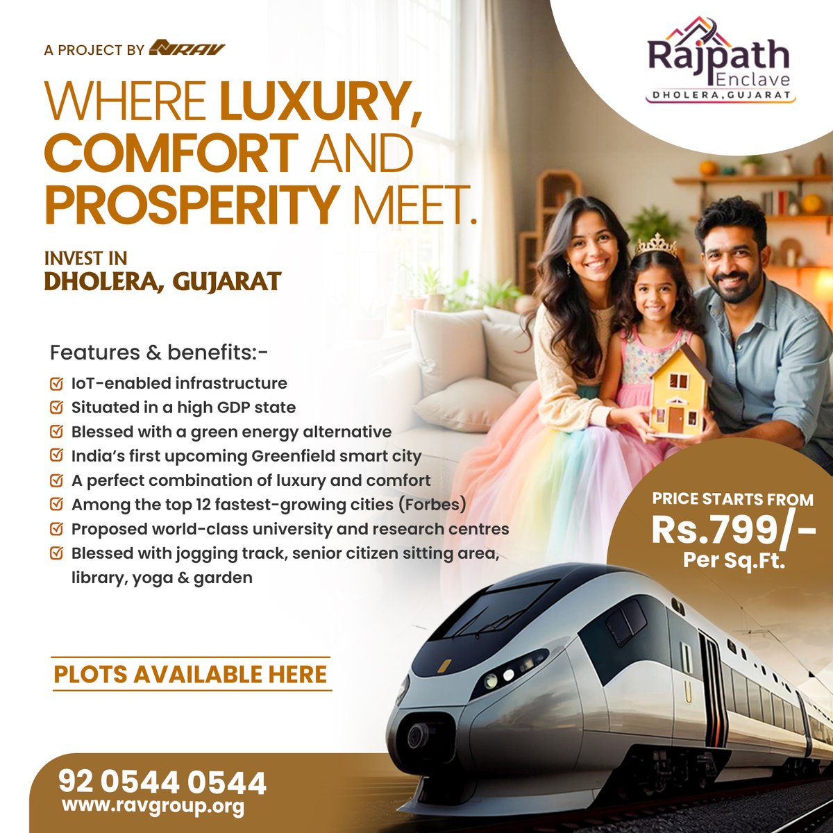 RAVGroupOficial's tweet photo. 🌆 Experience next-gen living in India’s first Greenfield Smart City – Dholera, Gujarat
🌱 Eco-living | 🏡 Premium Plots | 🚅 Future-Ready City
💰 Starts @ ₹799/sq.ft
Book your future today!
📞 92 0544 0544
#SmartCityIndia #RAVProjects #DholeraInvestment #RajpathEnclave https://t.co/DafMcbWOI0