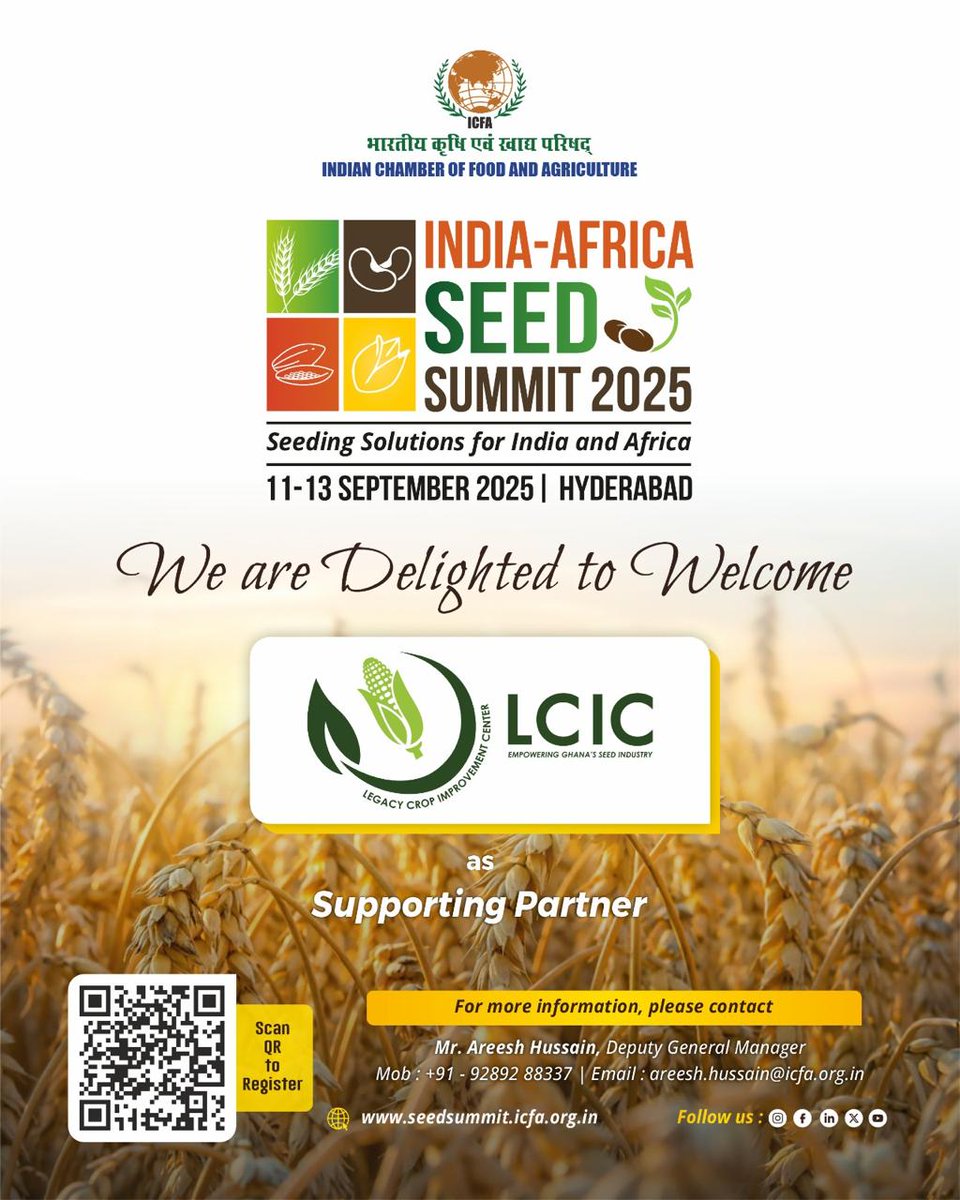 Join the India-Africa Seed Summit 2025!
🌱 Seeding Solutions for Two Continents
Connect with agricultural innovators, seed industry leaders, and farming experts at the premier India-Africa Seed Summit in Hyderabad this September 11-13, 2025.
Why Attend?
Explore cutting-edge seed