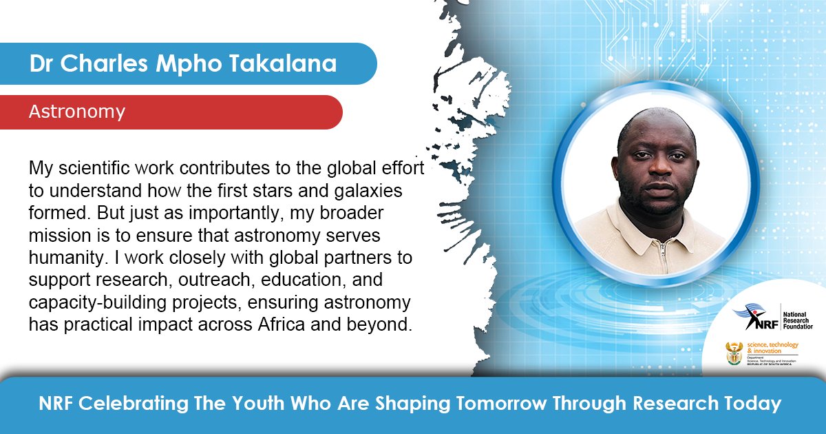Meet one of the NRF's shining stars, Dr Charles Mpho Takalana: nrf.ac.za/nrf-youth-mont…

He received funding from the NRF for his study journey from undergrad to PhD. Today, he is the Deputy Director at the IAU-OAD, based at NRF-SAAO. 
#YouthMonth2025