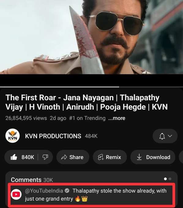 MSPMovieManiac's tweet photo. எல்லாரும் Youtubeல comment அடிப்பானுக. அந்த Youtubeeh Comment அடிக்கிதுன்னா அது ஒருத்தருக்கு தான். 

சும்மாவா @Lyricist_Vivek எழுதுனாரு "சில பேரின் பெயர் தான் ஆளுமை பெருமாமேனு"

#ThalapathyVijay - The Biggest BRAND of South India https://t.co/251DO7Gzby