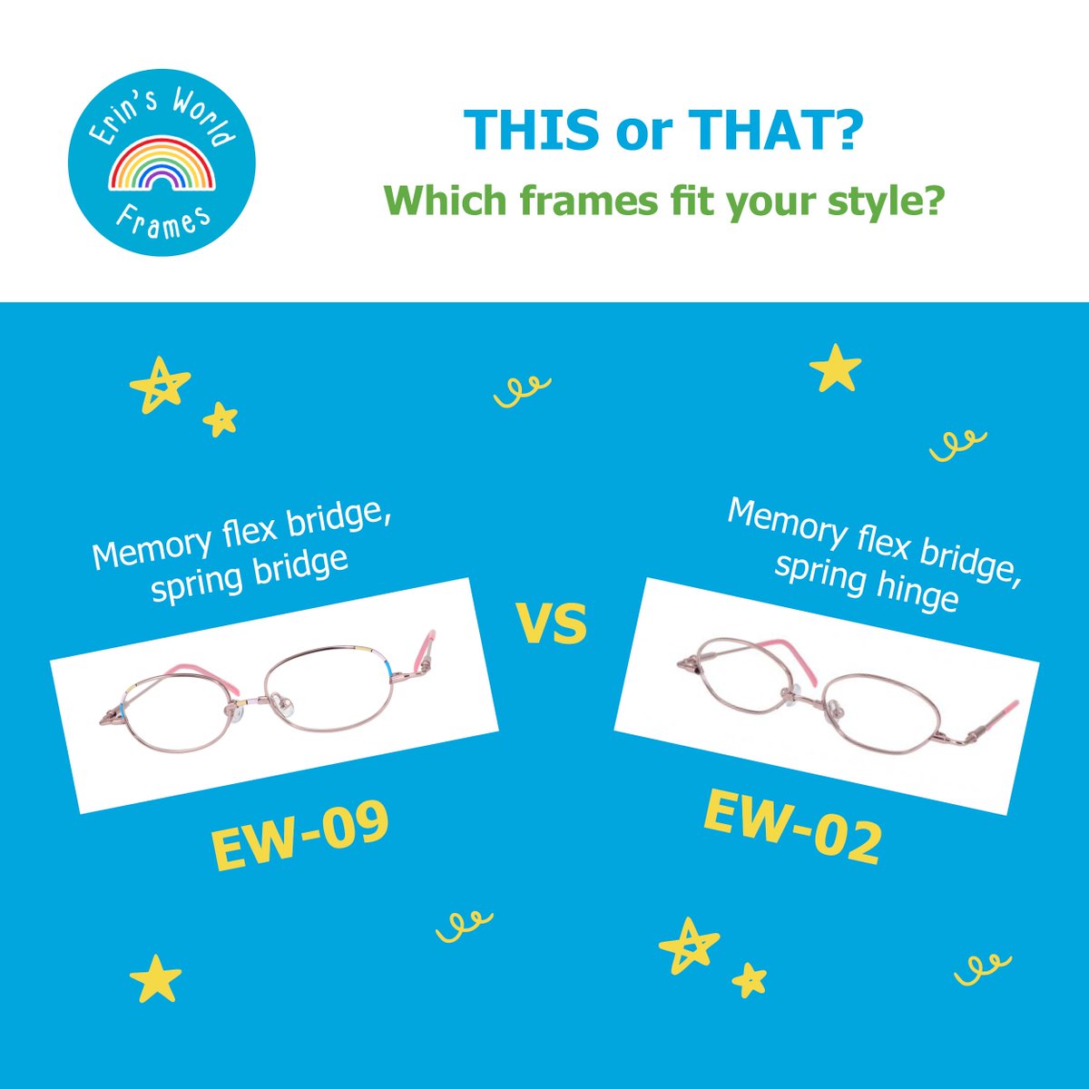 ✨ WHICH DO YOU PREFER? ✨  
Your unique style, your decision!  
Are you leaning towards a bold, solid frame or a sleek, flexible one today?  

Share your choice in the comments!

 #ErinsWorldFrames #DownSyndrome