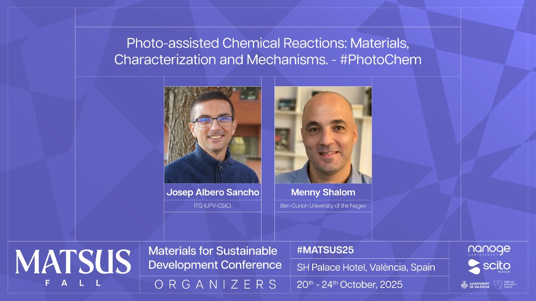 🟣Delve at #MATSUS25 into advanced characterization techniques, such as in situ and in operando methods, which provide real-time insights into catalytic behavior and reaction mechanisms.

📍València, Spain
🗓️20th-24th October 2025

🔗Send an oral abstract: nanoge.org/MATSUSFall25/h…