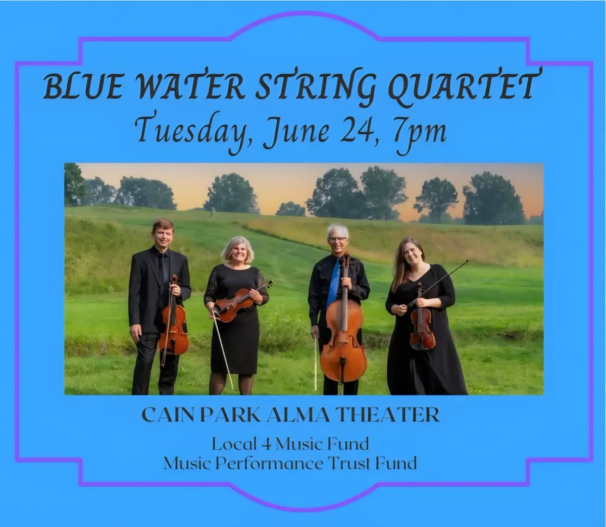 local4afm's tweet image. Live Music! Free Admission!
Tuesday, June 24 at 7:00pm
Blue Water String Quartet
@CainPark Alma Theatre
Superior & Lee Roads
Cleveland Heights