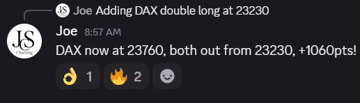 JoeChartingStar's tweet photo. π Locking in the first 1,060 pips profit on $DAX β and this is just the beginning! π₯π°
Thereβs more to comeβ¦ imagine being part of my channel! π
#JCScarting β precision, profit, and pure quality. ππ
#DAX #DAXH1 #Pips #Profit #DayTrading #SwingTrading #TradingSignals #TechnicalAnalysis #StockMarket #ForexTrading #ChartAnalysis #TraderLife #InvestSmart πΉππ₯