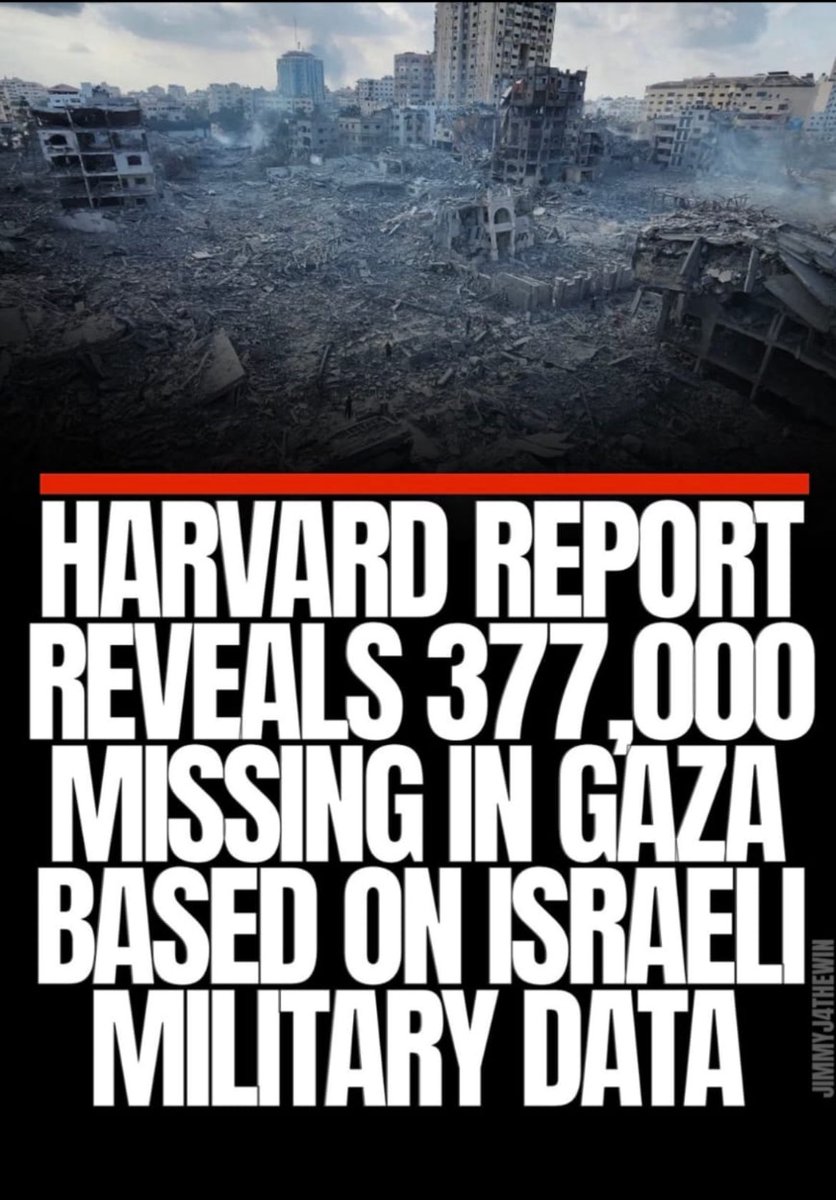 Quando i tifosi del genocidio dicono “sono numeri di Hamas” hanno ragione a dubitare.
Un rapporto di Harvard dice che, a giugno 2025, a Gaza ci sono 377.000 palestinesi dispersi, da aggiungere ai morti.
Non è un dato statistico,ma basato su dati militari forniti dagli israeliani.
