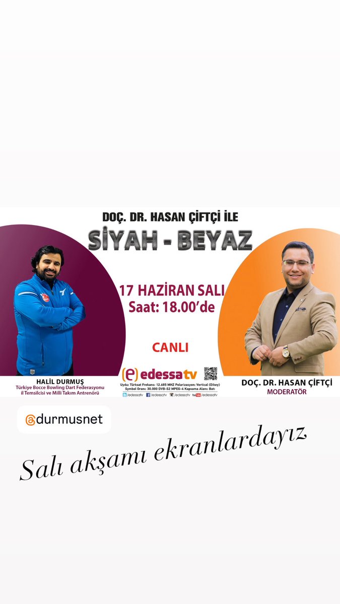 Doç. Dr. Hasan ÇİFTÇİ (@dochasanciftci) on Twitter photo Bu hafta konuğum kıymetli arkadaşım Halil Durmuş oldu, izleme linki aşağıdadır.
youtu.be/4Zz8aYPEfmk?si…
<a href="/edessatvcomtr/">edessatv</a> <a href="/hrumedya/">Harran Üniversitesi</a> <a href="/dart/">Dart</a> <a href="/ShowTV/">Show TV</a> <a href="/nowtvturkiye/">NOW</a> <a href="/atvcomtr/">atv</a> <a href="/Spor_Bakani/">🇹🇷 Spor Bakanı #SporBakanı</a> <a href="/gencliksporbak/">Gençlik ve Spor Bakanlığı 🇹🇷</a> <a href="/trtspor/">TRT Spor</a> <a href="/trthaber/">TRT HABER</a> <a href="/mydrtbdk/">Doç. Dr.</a> <a href="/UrfaValiligi/">T.C. ŞANLIURFA VALİLİĞİ</a> <a href="/sbbkultur/">ŞBB Kültür ve Turizm Daire Başkanlığı</a> Bu hafta konuğum kıymetli arkadaşım Halil Durmuş oldu, izleme linki aşağıdadır.
youtu.be/4Zz8aYPEfmk?si…
<a href="/edessatvcomtr/">edessatv</a> <a href="/hrumedya/">Harran Üniversitesi</a> <a href="/dart/">Dart</a> <a href="/ShowTV/">Show TV</a> <a href="/nowtvturkiye/">NOW</a> <a href="/atvcomtr/">atv</a> <a href="/Spor_Bakani/">🇹🇷 Spor Bakanı #SporBakanı</a> <a href="/gencliksporbak/">Gençlik ve Spor Bakanlığı 🇹🇷</a> <a href="/trtspor/">TRT Spor</a> <a href="/trthaber/">TRT HABER</a> <a href="/mydrtbdk/">Doç. Dr.</a> <a href="/UrfaValiligi/">T.C. ŞANLIURFA VALİLİĞİ</a> <a href="/sbbkultur/">ŞBB Kültür ve Turizm Daire Başkanlığı</a>