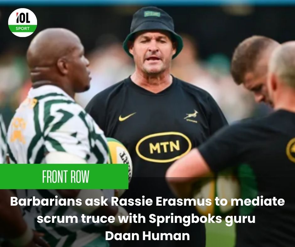 Barbarians cheekily ask Rassie Erasmus to broker a scrum truce with Bok guru Daan Human ahead of their Cape Town clash. Banter meets brute force.
#BaaBaasVsBoks #ScrumTruce #RassieMediates
tinyurl.com/m3az44ap
