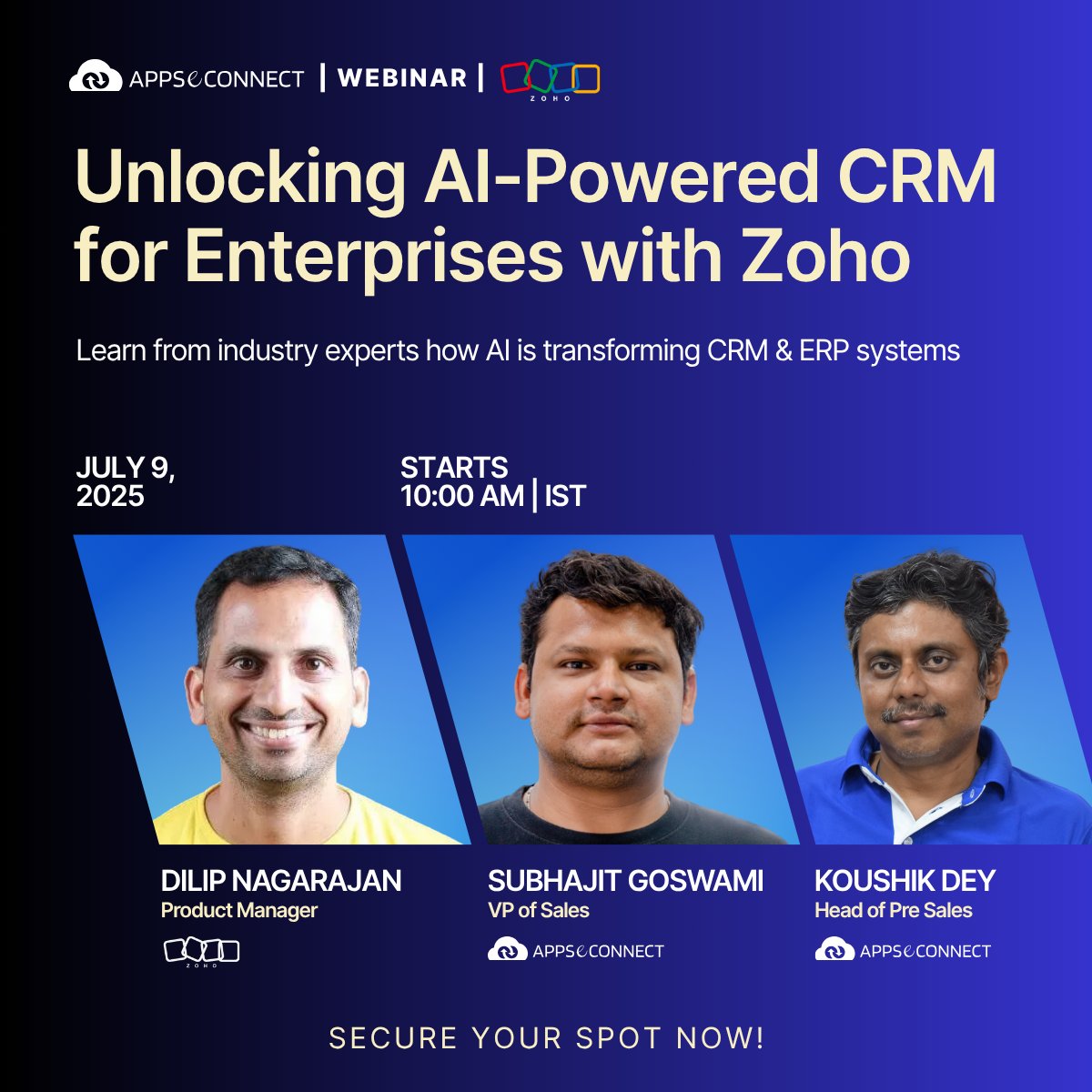 appseconnect's tweet image. Join our joint webinar with @Zoho on July 9, 10 AM IST
 
Unlocking AI-Powered CRM for Enterprises
 - Discover how AI is changing CRM &amp;amp; ERP
 - Experts from Zoho + APPSeCONNECT

🔗 Register: appseconnect.com/unlocking-ai-p…

#webinar  #zohocrm  #APPSeCONNECT