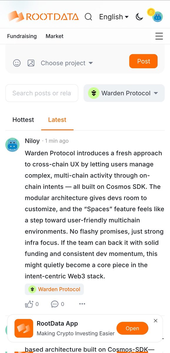 Niloy25263975's tweet photo. Warden Protocol is aiming to make cross-chain transactions smarter and simpler with its intent-based model. Built on Cosmos SDK, it gives users control with “Spaces” and secure, multi-step actions — a fresh take on cross-chain UX.
#RootDataAnalyst https://t.co/A3BxF3nS6m