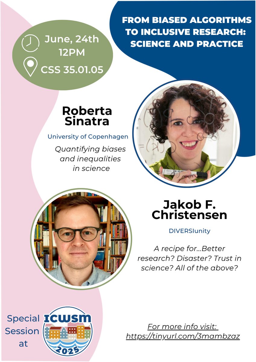 Day 1 of <a href="/icwsm/">ICWSM</a> is kicking off today! 🎉
Just a heads-up: our special session “From Biased Algorithms to Inclusive Research: Science and Practice”—organized by the EDI team ( <a href="/elisalvai/">Elisabetta Salvai</a> and me)—is happening at 12PM. Grab your lunch and join us for talks and discussion!
