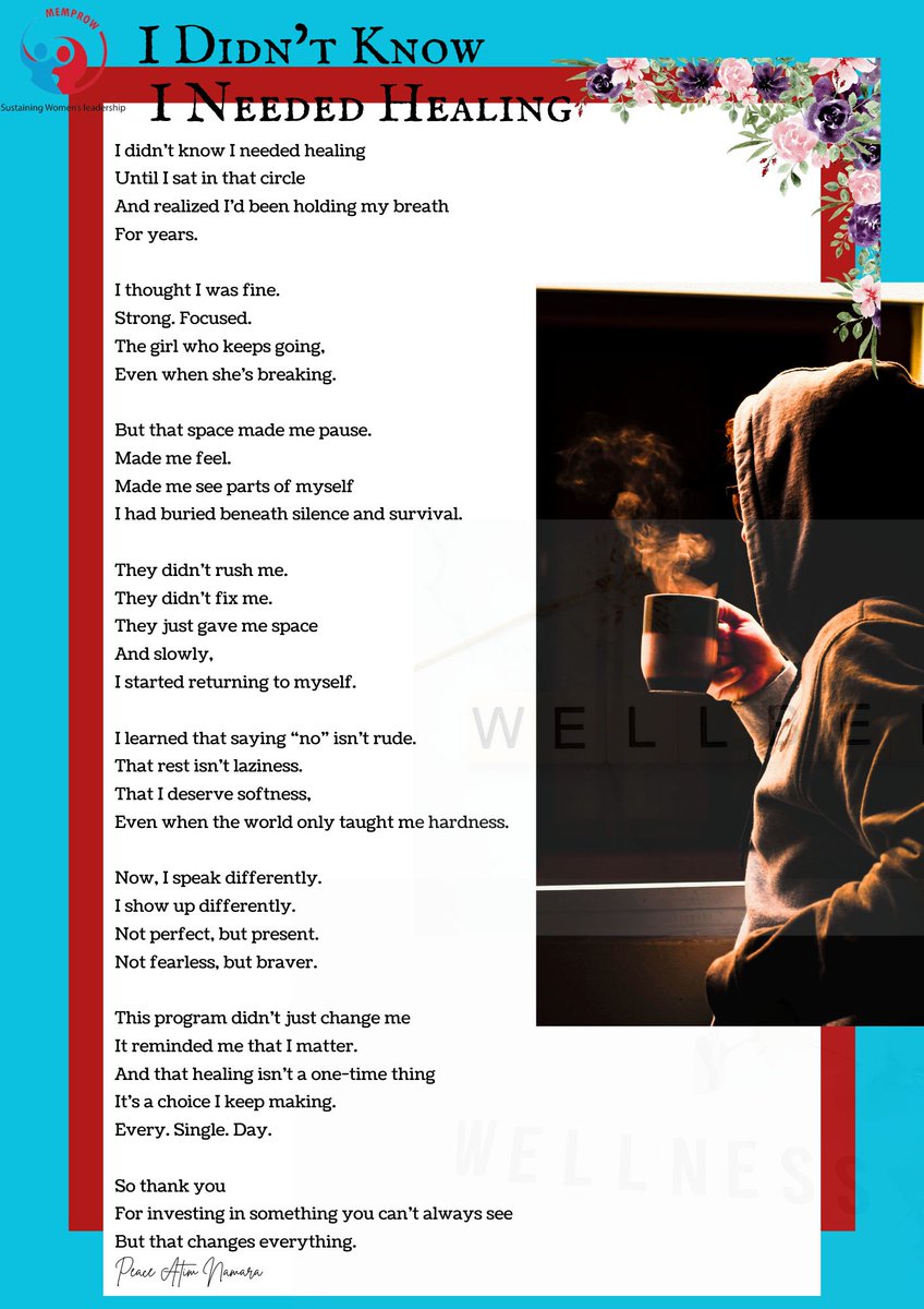 We create #FeministHealingspaces, because care is not a luxury. It’s a necessity for sustainable activism. Through #PeaceAtim's words, she reminds us that healing is not a destination but a practice. One that transforms how we speak, feel, love, and lead.
Read her full Poem👇👇