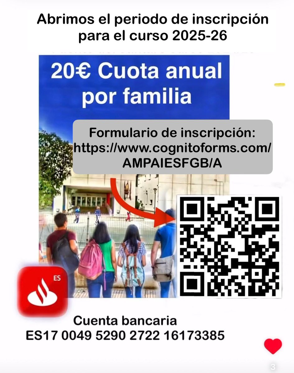 Abrimos el periodo de inscripción para asociarnos al Ampa del Instituto para este próximo curso. Necesitamos vuestra asociación para formar un AMPA que nos mantenga unidos, nos represente, y defienda al máximo los intereses comunes.