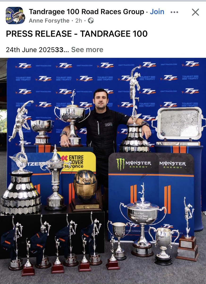 Fabulous news that Michael Dunlop MBE will be at Tandragee 100… always great to see this man race.