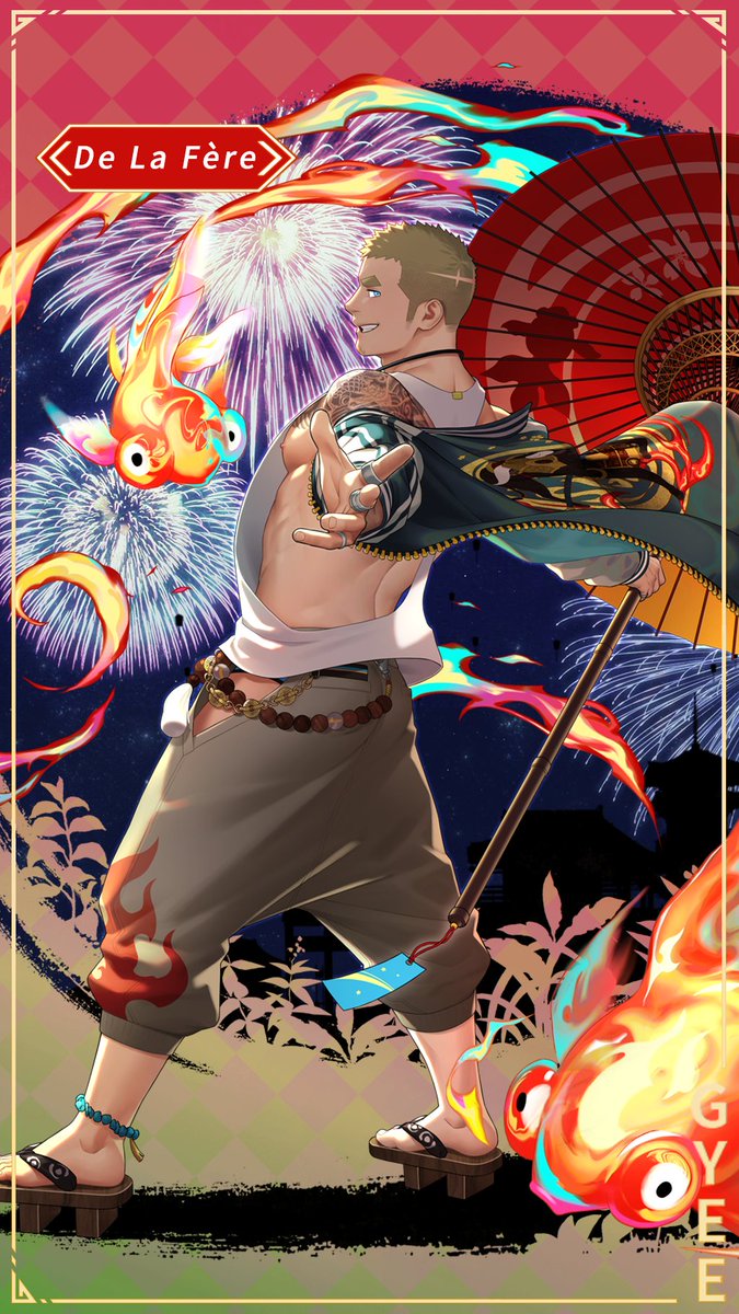 "Wanna set off some fireworks with me?"
De La Fère's Rainbow Skin by <a href="/ittorasii/">一十/MENたいこ</a> will be released on SEA and NA server next week.
Have fun in the summer night! 🎇🎇🎇