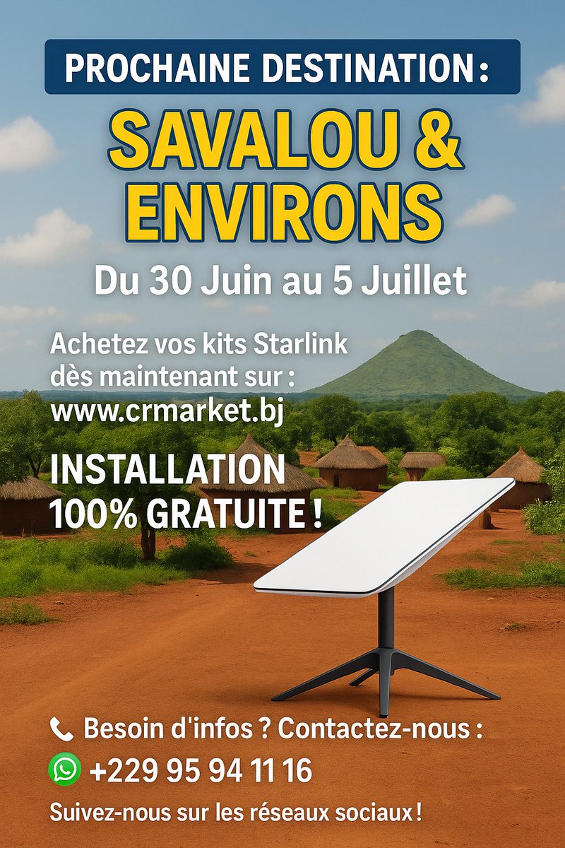 Actuellement nous sommes à Bohicon &amp; Abomey jusqu’au 28 Juin 

Pour en savoir plus, contactez-nous via nos réseaux sociaux ou sur WhatsApp au +229 95 94 11 16