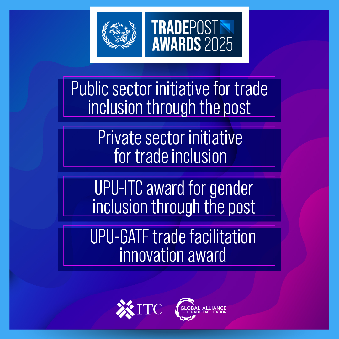 🏆 UPU TradePost Award 2025 - Now Open for Submissions! 

Submit your project by 30 September 2025 for a chance to gain global recognition and showcase your impact on international trade and postal services!

Read more and register here: bit.ly/45AJK0Y