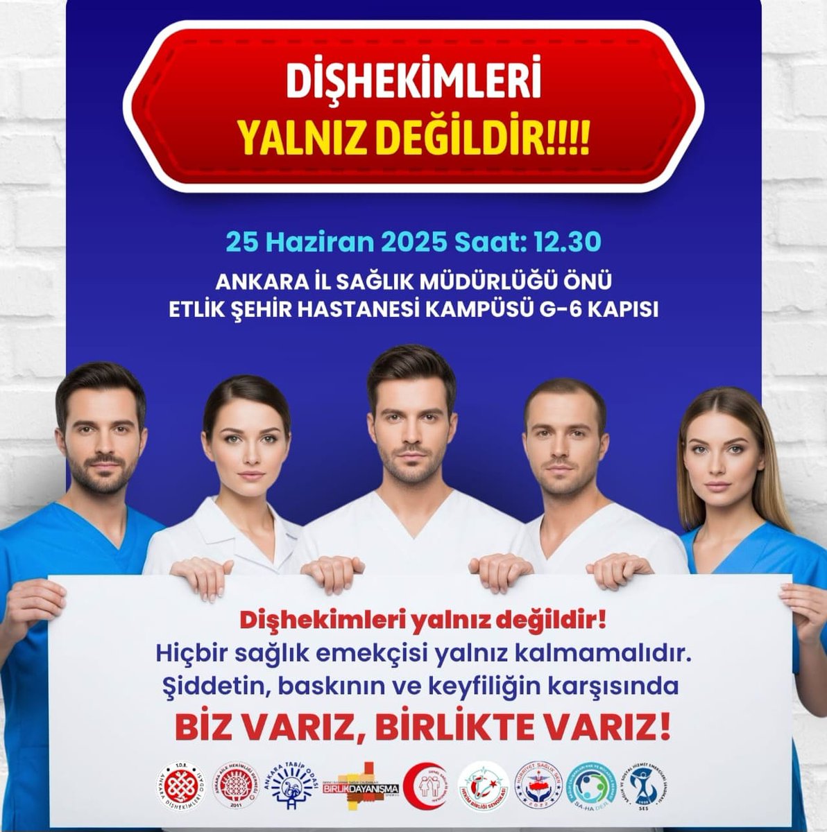 DİŞ HEKİMLERİ YALNIZ DEĞİLDİR!
Şiddetin, keyfiliğin, algoritmaların ve yalnız bırakılmanın karşısında diş hekimlerinin yanındayız.
Bu sadece bir branşın değil, tüm sağlık emekçilerinin ortak sorunudur.
BİZ VARIZ, BİRLİKTE VARIZ!
📢 BASIN AÇIKLAMASI DAVETİ
🗓 25 Haziran 2025 –