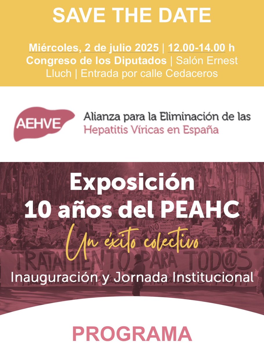 AEHVE (@cerohepatitis) on Twitter photo 🗣️2️⃣ de Julio a las 12.00 horas
Inauguramos la Exposición #10añosPEAHC en el <a href="/Congreso_Es/">Congreso</a> junto a <a href="/sanidadgob/">Ministerio de Sanidad</a> <a href="/AEEHLiver/">Asociación Española para el Estudio del Hígado</a>
<a href="/fneth_org/">FNETH</a> y +
Inscripción aquí👇
aehve.org/?mailpoet_rout… 🗣️2️⃣ de Julio a las 12.00 horas
Inauguramos la Exposición #10añosPEAHC en el <a href="/Congreso_Es/">Congreso</a> junto a <a href="/sanidadgob/">Ministerio de Sanidad</a> <a href="/AEEHLiver/">Asociación Española para el Estudio del Hígado</a>
<a href="/fneth_org/">FNETH</a> y +
Inscripción aquí👇
aehve.org/?mailpoet_rout…
