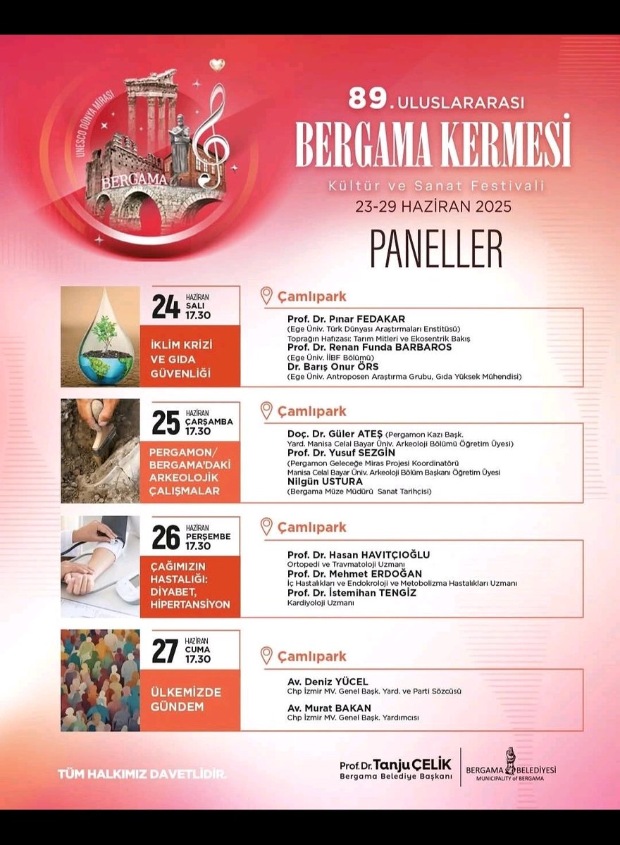 Bugün 17:30'da Bergama'da Uluslararası Bergama Kermesi kapsamında "İklim Krizi ve Gıda Güvenliği" panelinde bir konuşmam olacak. Yolu düşenleri beklerim!..