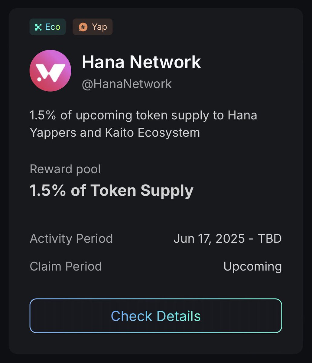 Cryptameerah's tweet photo. READ THIS TWICE

If you think you understand where Web3 is headed and you’re not looking at @HanaNetwork then respectfully, you’re not paying attention because $HANA isn’t just building a product, it’s building a format

A financial format that could onboard the next 100M users

The world doesn’t need more DeFi, it needs better DeFi
More usable, more intuitive, more fun

Hana is Hypercasual Finance where DeFi mechanics meet consumer experience

To understand $HANA think about what TikTok did to social media

▫️ Short-form, simple content
▫️ Effortless onboarding
▫️ Viral by design
▫️ Addictive without the complexity

The tech world is shifting from products to loops, $HANA hypercasual flow is a loop, simple entry, endless engagement, embedded value

This is why people call $HANA the TikTok of DeFi, not for gimmicks but for structure and impact

Don’t confuse silence with slowness @HanaNetwork is building at the layer where true adoption happens

▫️Where people understand
▫️Where value loops
▫️Where Web3 finally feels normal

Hypercasual Finance is not a trend, It’s a transition and Hana is already writing its language

Don’t fade the format shift, study it, join it, yap it

Yapyo with $HANA is where Web3 meets the real world

gHana