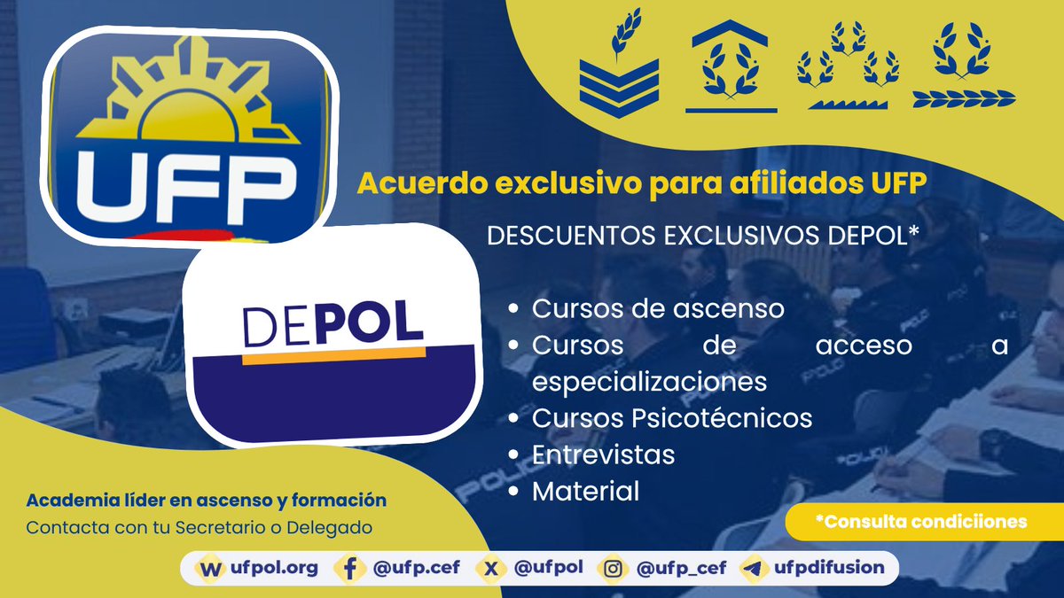 ufpol's tweet photo. 🫂UFP-DEPOL @DePolAcademia 

👮‍♂️ Apostamos por una formación de calidad, útil y accesible.

📚 Formación especializada con condiciones ventajosas y descuentos exclusivos para nuestros afiliados. #FormaciónUFP #depol https://t.co/6iJrTL45k7